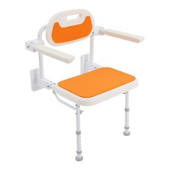 Folding Shower Chair Wall Mounted W/backrest Height Adjustable Nursing Bath Seat