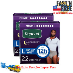 2Pack Depend Night Defense Men’s Incontinence Underwear, L, 22 Ct, Adult Diapers