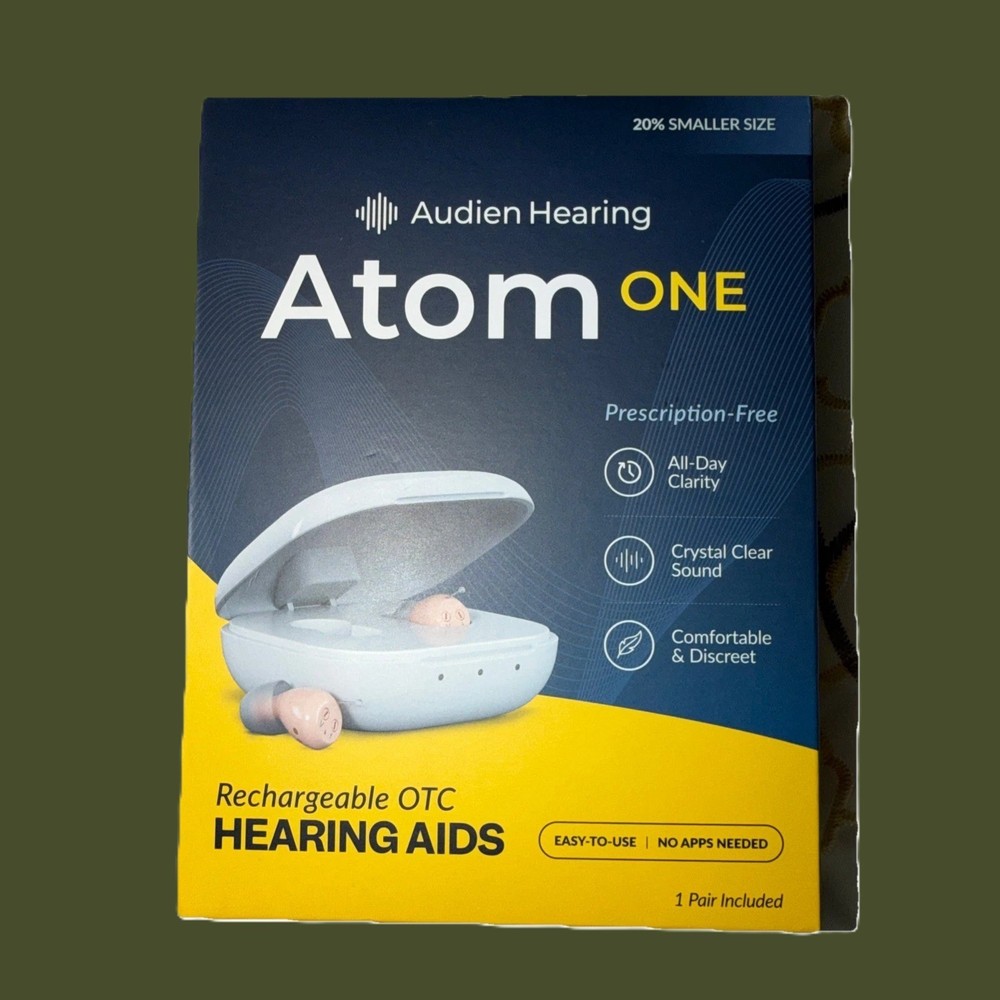 Audien Atom One OTC Hearing Aids Wireless, Rechargeable, Beige