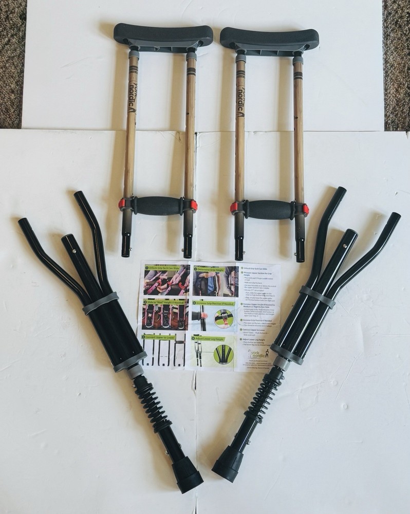 NEW OPEN BOX York Nordic Spring Cushion Crutches Adjustable Travel 330 lb Pair