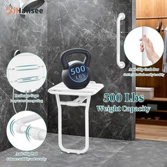 Heavy-Duty Folding Shower Seat with Grab Bar – 500 Lbs Capacity, Anti-Slip