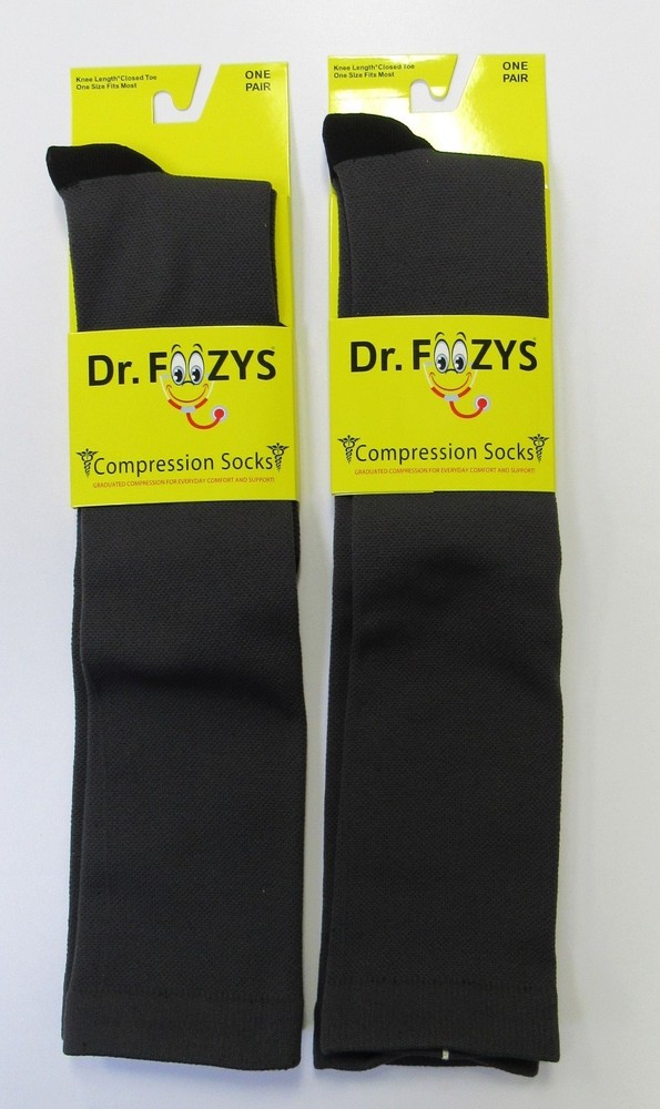 2 Pairs Dark Gray Foozys Unisex Compression Knee Socks Women 5-12 & Men 5-13
