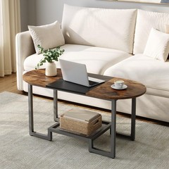 Hoobro Coffee Table Oval Small Coffee Table 2-Tier Storage Shelf Narrow Modern