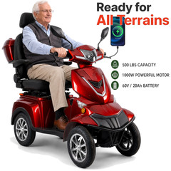 Veloinno Heavy-Duty 4-Wheel Mobility Scooter 37 Miles Range 3-Speed, 500lbs Load