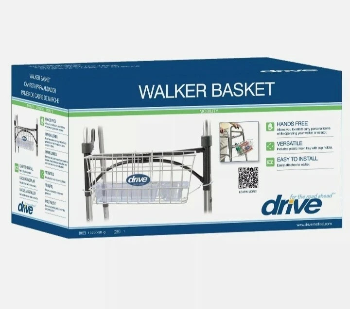 Drive Medical Walker Basket With Plastic Tray & Cup Holder Included 10200B