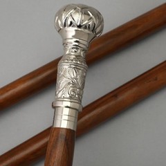 Silver Brass Knob Walking Stick Foldable Wood Cane Brown 37″ Gift for Men/Women