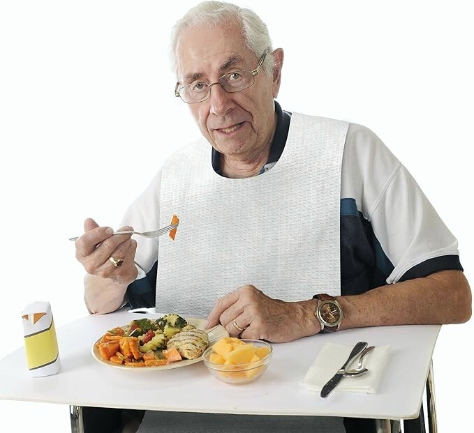 100-Pack Disposable Adult Bibs – Eating Bib for Senior Citizens – Slip-on