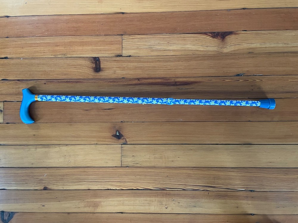 Light Blue Floral Adjustable Straight Cane with comfortable grip