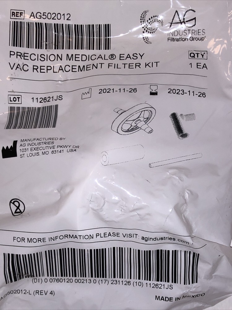 AG 1 EA Replacement Filter Kit for Precision Medical Easy Vac AG502012 New