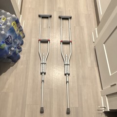 Adjustable Ergonomic Forearm Crutches Pair w/ Handgrip Silver Gray Red