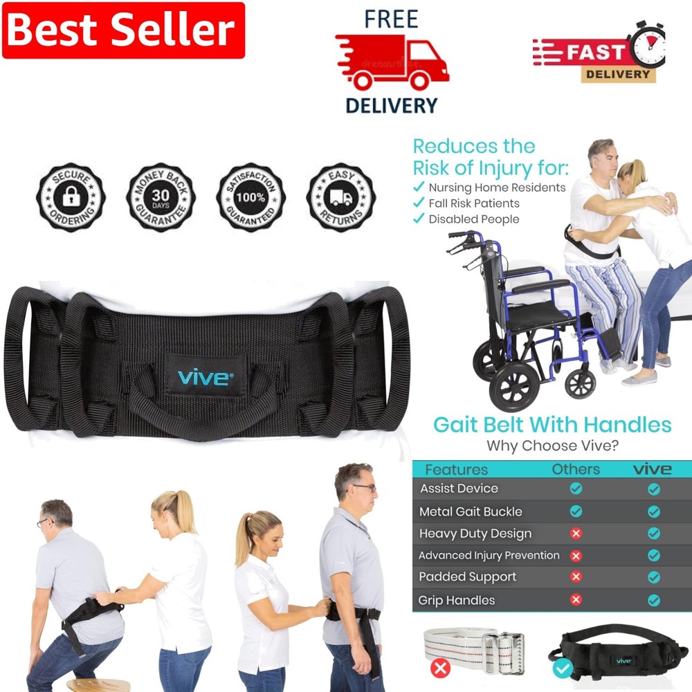 Comfortable Patient Assist Gait Belt with Quick-Release Buckle – 300lb Capacity
