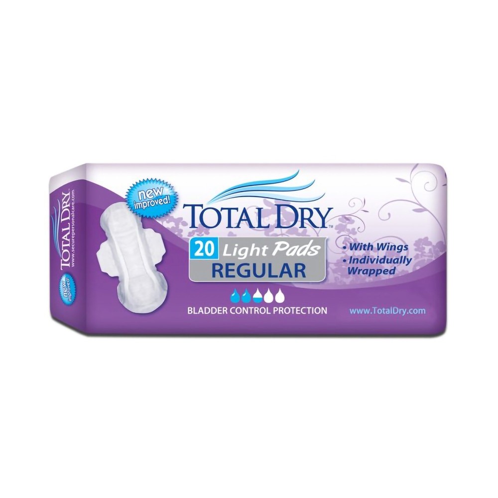 TotalDry Light Pads Regular, 10.75″ Long Pack(age) of 20