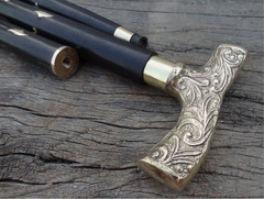 Silver Floral Derby Handle Walking Cane Wooden Shaft Mobility Walking Stick Gift