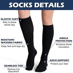 3 Pair Compression Socks Wide Calf – Nylon Spandex Knee High Support Stockings
