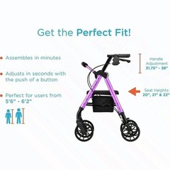 NOVA New Star 8 Rollator Walker Purple 8 Inch Wheels Folding Seat 300 lb Cap