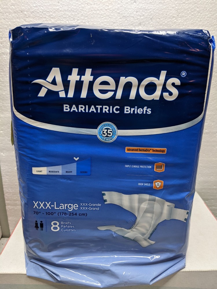 Attends Bariatric Briefs XXX-Large 70″-100″ 8 Pack New DD60 Advanced Dermadry