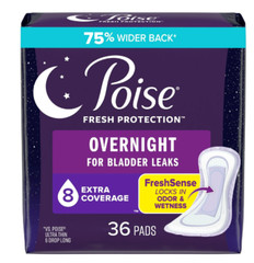 Poise Overnight Incontinence Pads for Women, 8 Drop Extra Coverage, 36 Count