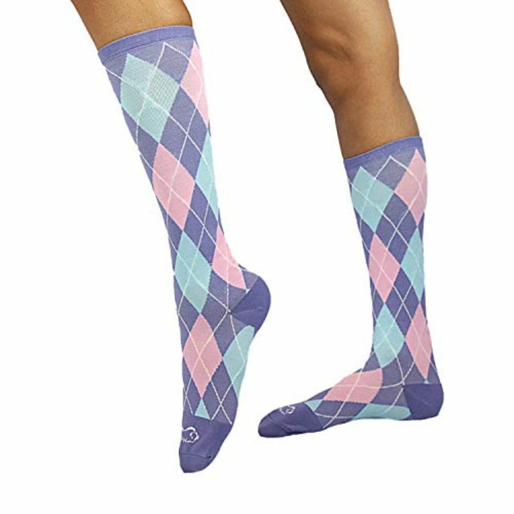 Argyle Compression Socks (12-15 mm/Hg) Anti-fatigue, Pink and Blue
