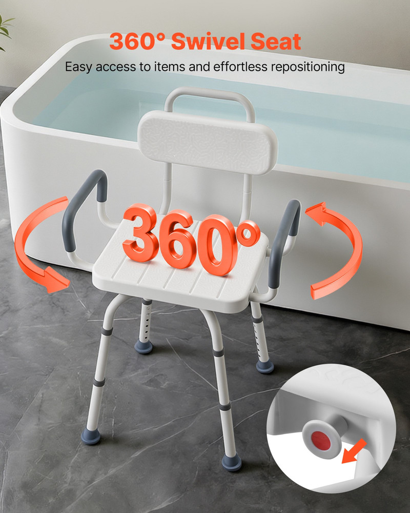 Swivel Shower Chair w/ Arms & Back, 400lb Heavy Duty Adjustable Bath Seat