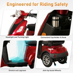 HS4W-A2R Heavy-Duty 4-Wheel Mobility Scooter 37 Miles Range 3-Speed 500lbs Load