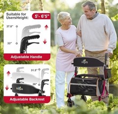 Aojin Lightweight & Foldable Rollator Walker w/18″ Seat, 8″ All-Terrain Wheels