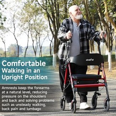 StrollAid Upright Walkers for Seniors, Tall Standing Folding Rolling Walker USA