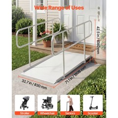 1000LBS HeavyDuty Aluminum Wheelchair Ramp 71.1×32.7in Handrails Adjustable Legs