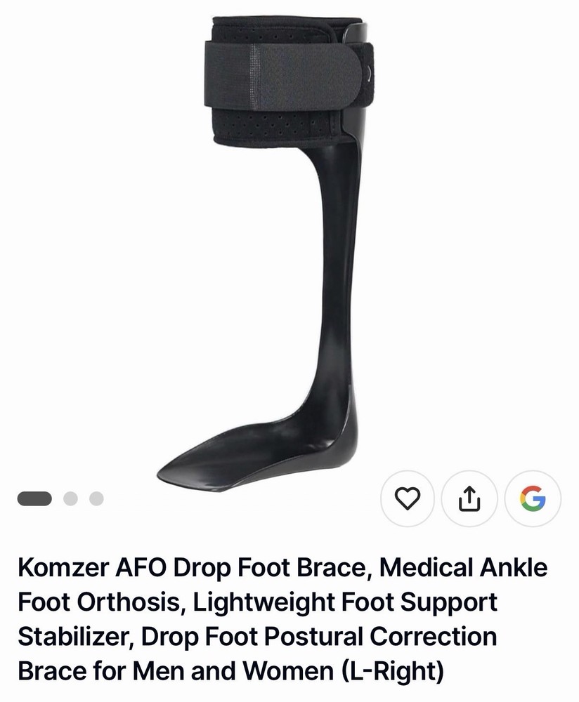 Komzer AFO Drop Foot Brace Orthosis L-Right Adjustable Polyethylene Black
