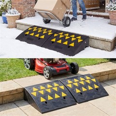 2 Pcs Medium Heavy Duty Rubber Curb Ramp with Drain Channel Reflective Strips