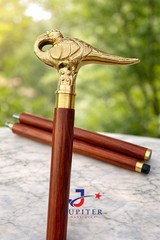 Victorian Antique Brass Hercules Swan Handle Walking Stick wooden Walking Cane
