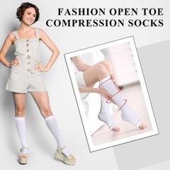 Sintege 4 Pairs Open Toe Anti Embolism Compression Stockings TED L/XL, white
