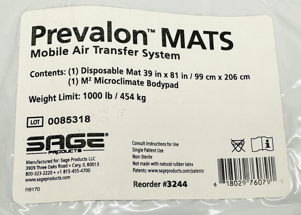 Sage Prevalence Mats Mobile Air Transfer System Disposable Mat #3244, New
