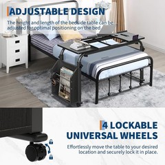 Overbed Table with Wheels Mobile Bed Desk for Laptop Adjustable Height & Length