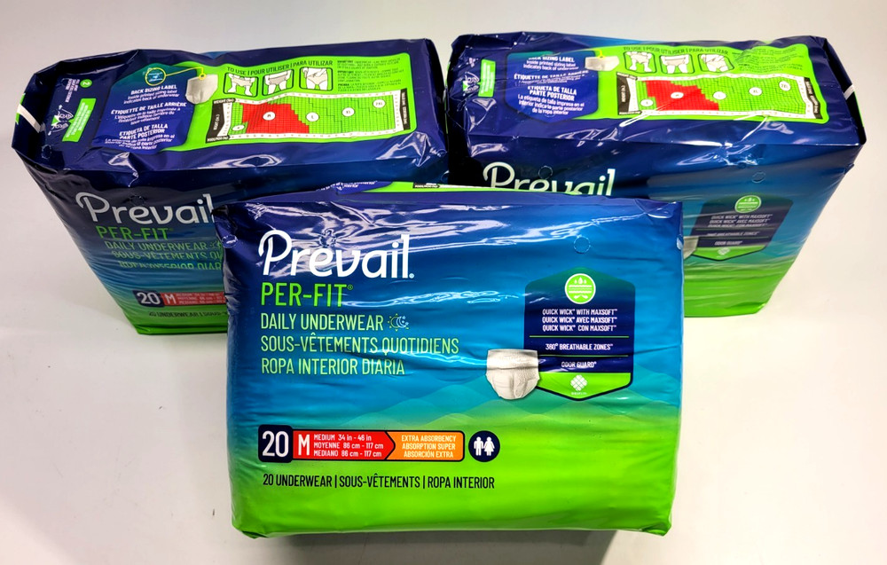 Prevail Per-Fit Adult Unisex Underwear-Medium-3 Bags Of 20( 60 Ct)