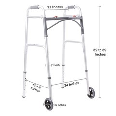 McKesson Aluminum 32 to 39″ H Dual Release Folding Walker with Wheels up to 350