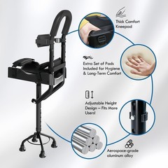 Hands Free Knee Crutch 4-Prong Base Aluminum Leg Support for Foot Ankle Recovery
