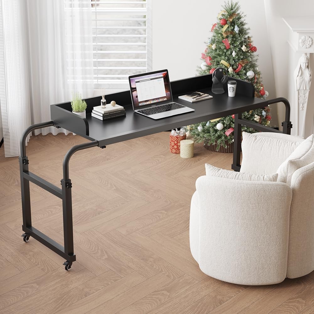 Overbed Table W/ 360° Wheels Queen Size Mobile Bed Desk Recliner Table Over Bed