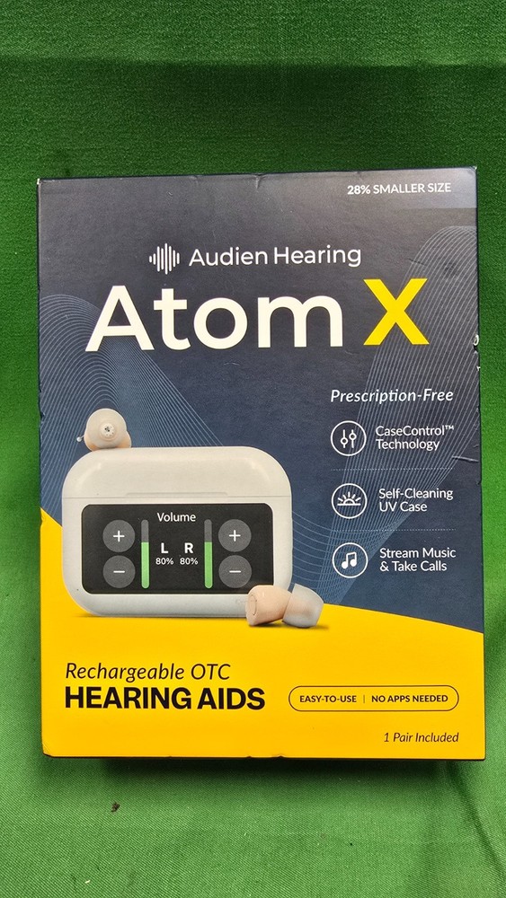 Audien Hearing Atom x Wireless Rechargeable OTC Hearing Aids New (E4)