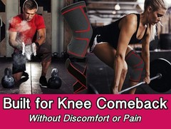 ATHLEDICT Knee Brace Compression Sleeve with Strap for Large, Dark Grey/Red
