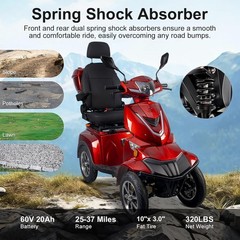 1000W Heavy Duty 4-Wheel Mobility Scooter for Senior 37Mile 15MPH 500lb Capacity