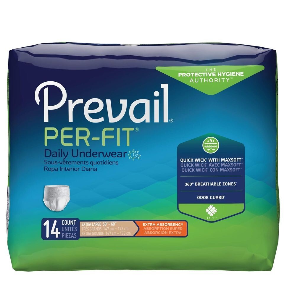 Prevail Per-Fit Daily Underwear (Adult Diapers) XL 58″-68″ 4 bags in a box
