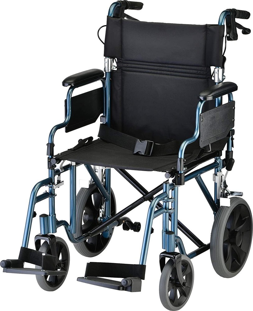 NOVA Lightweight Transport Chair, 300lbs Capacity, 12” Rear Wheels, OPENBOX BLUE
