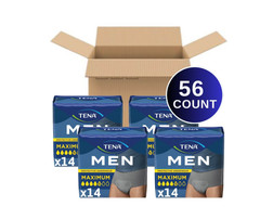 TENA Men Maximum Incontinence Underwear XXL 56 Ct 55-66in Waist Absorbent