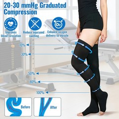 Medical Compression Stockings for Women & Men, 20-30 mmHg Thigh Large, Black