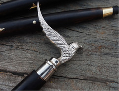 Silver Flying Eagle Bird Handle Walking Cane Wooden Hiking Stick Gift Mobility