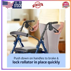 Medline Lightweight Aluminum Rollator Folding Walker 6 Inch Wheels 250lb Blue