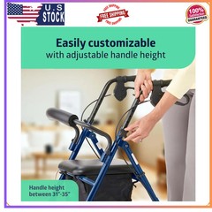 Medline Lightweight Aluminum Rollator Folding Walker 6 Inch Wheels 250lb Blue