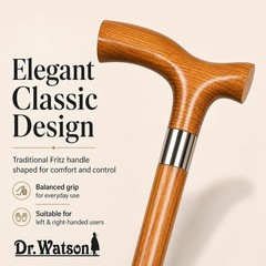 Dr. Watson – Handcrafted Wooden Walking Stick, Walking Cane with Fritz Handle