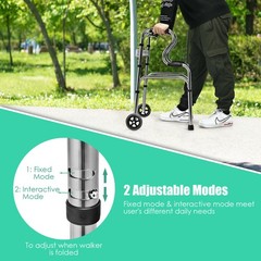 Heavy-Duty Folding 3 in 1 Stand-Assist Walker Aluminum Alloy W/ Wheel Gray