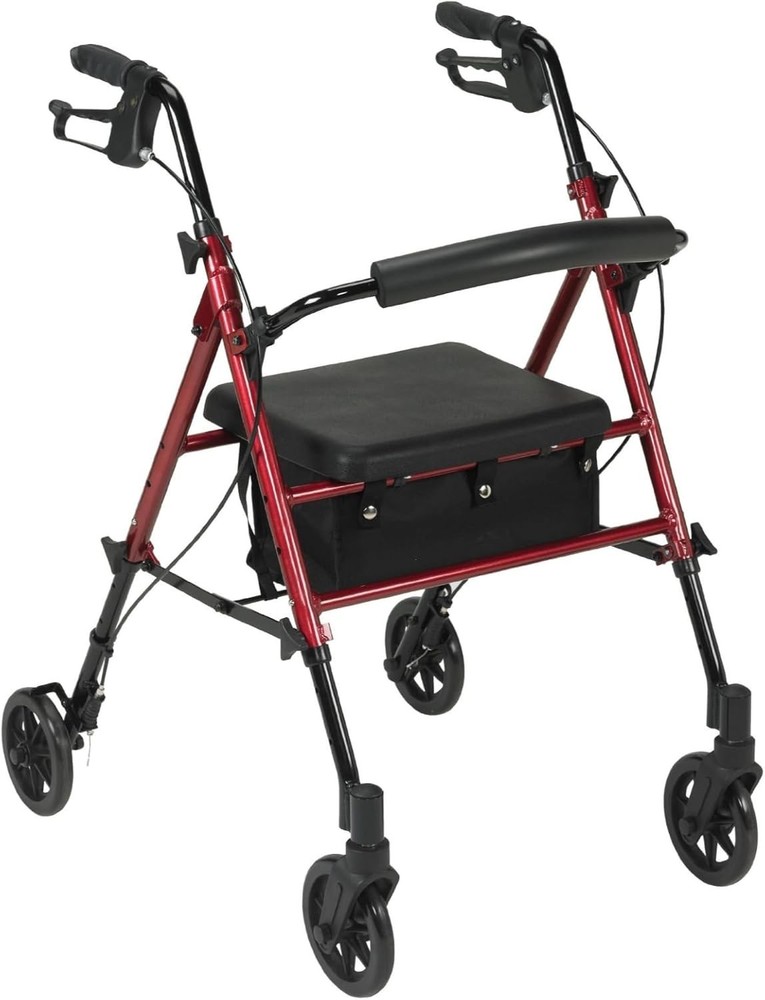 Drive Medical Adjustable Height Rollator with 6 Inches Wheels – Red RTL10261RD